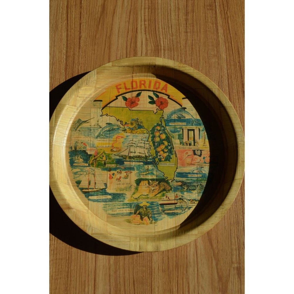 Vintage 1980s "Florida" Genuine Bamboo Tray